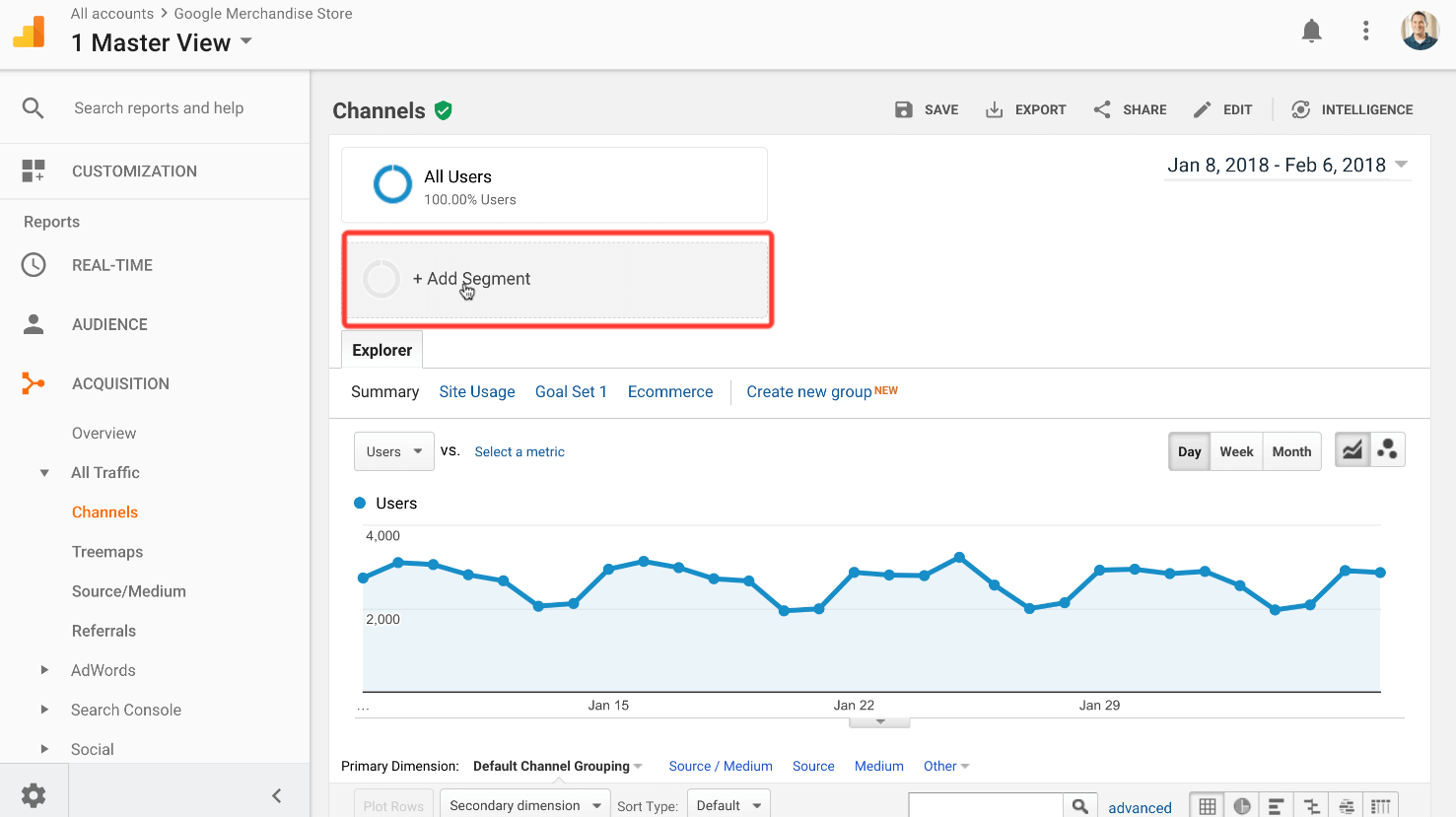 New custom segment in google analytics